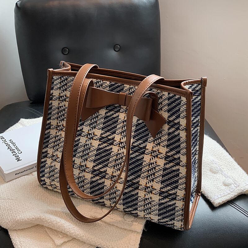 オータムシングル格子柄 秋物 トートバッグ ハンドバッグ Tiancai_Wing_Bag12983021484