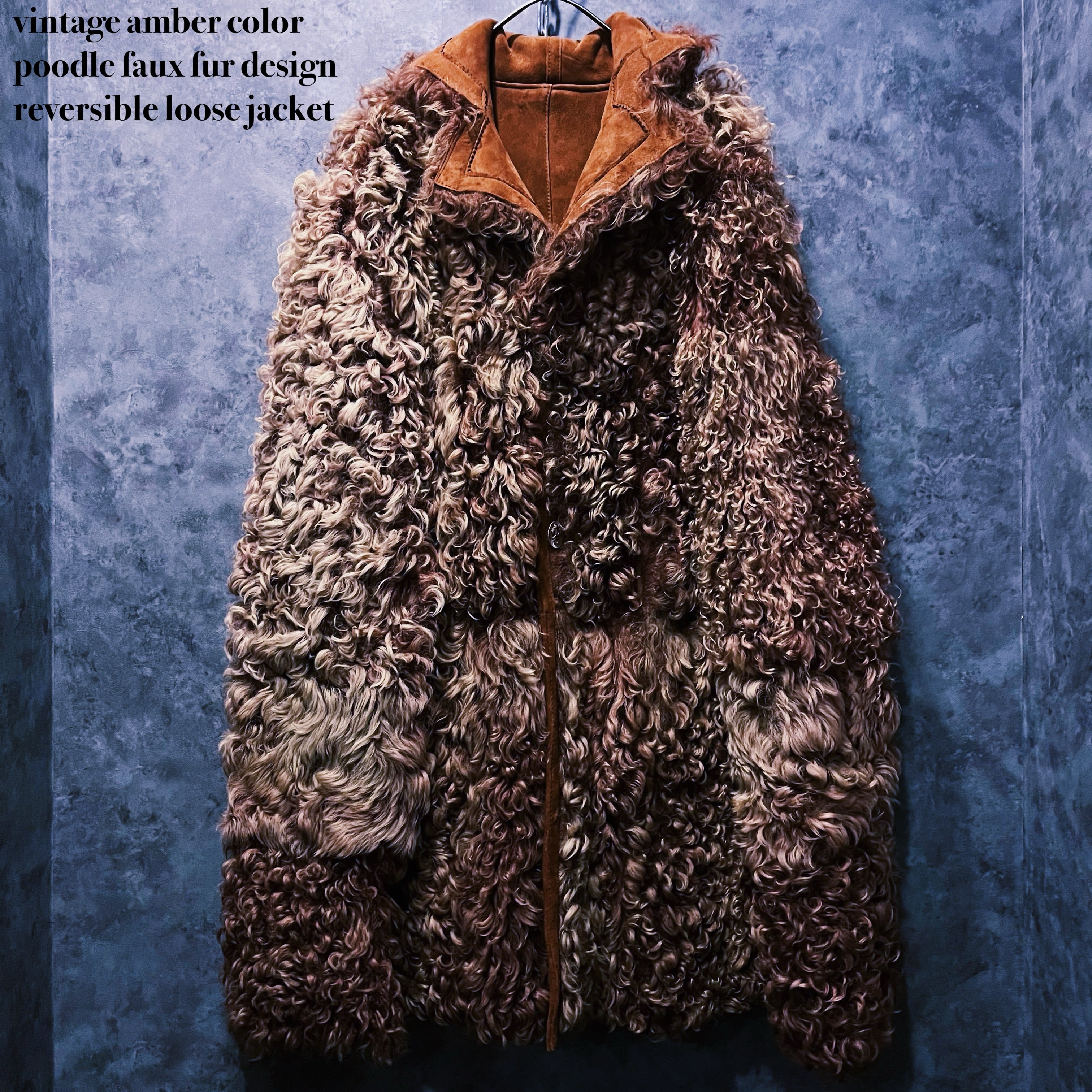 【doppio】vintage amber color poodle faux fur design reversible loose jacket