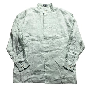 vintage ISSEY MIYAKE MEN pastel green color linen band collar shirt