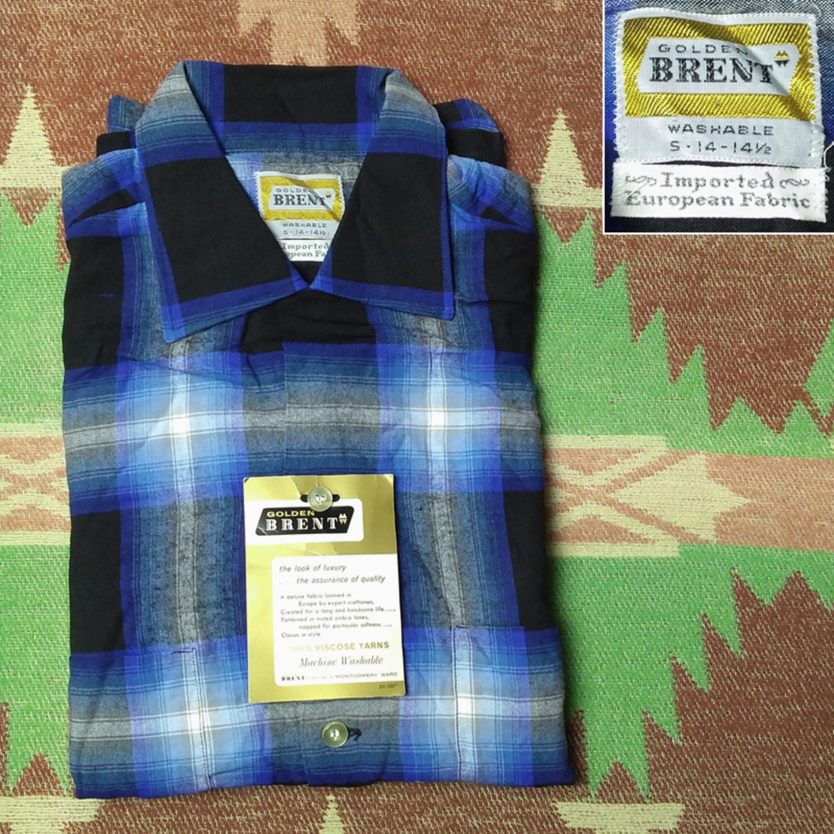 60s GOLDEN BRENT Ombre Plaid Rayon Shirt （S） DEAD-STOCK | Wonder 