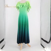 フラダンス 衣装 ワンピース ドレス グリーン系 ワントーン ベロア グラデーション フリル 無地 光沢 上品 きれい 高級感 かわいい 華やか 鮮やか 明るい 黄緑 緑 ハワイアン アロハ フラ ダンス レッスン 練習 エレガント