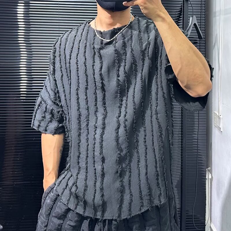 フリンジデザイン Aライン 七分袖シャツ 1color MTO0322