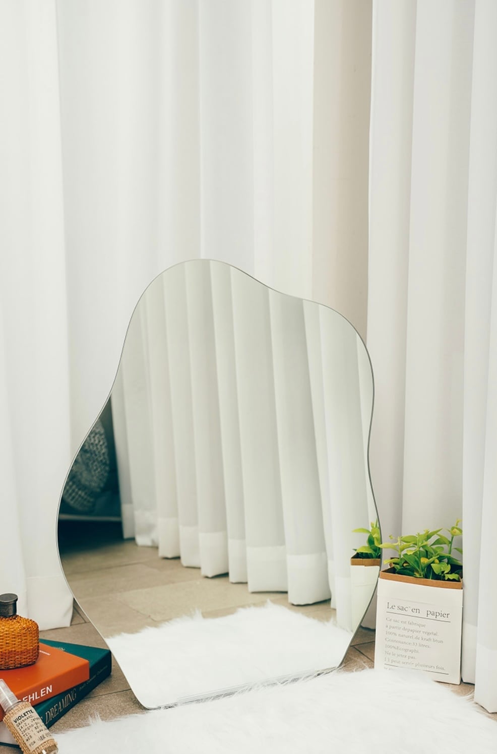 ウェーブミラー 韓国インテリア ウェーブミラー ガラスミラー 卓上 鏡 ニュアンスミラー 韓国