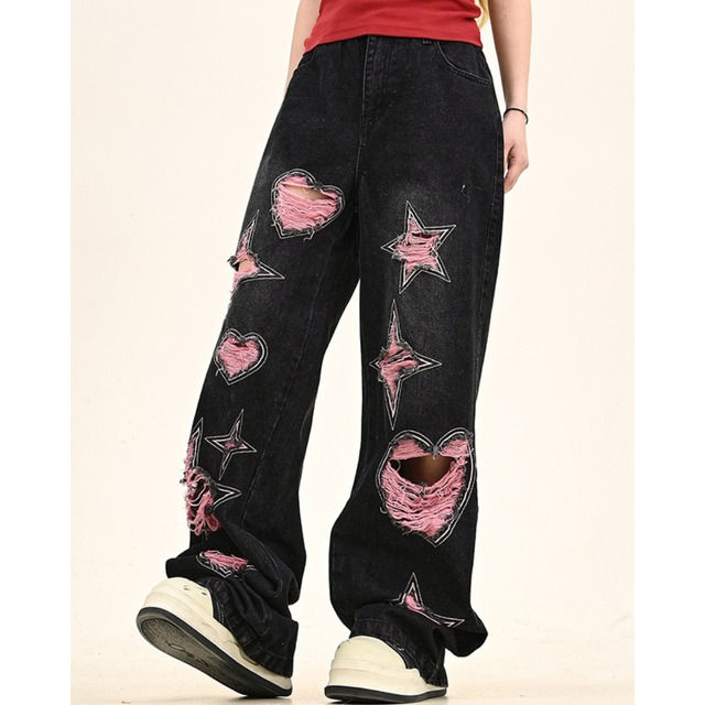 motif distressed denim　モチーフダメージデニム　J0795