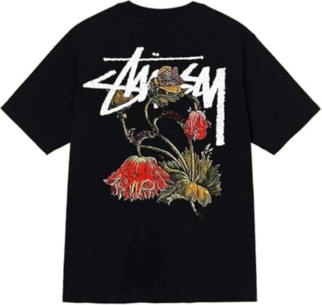 【ステューシー】半袖Tシャツ STUSSY WITHERED FLOWER TEE BLACK [並行輸入]