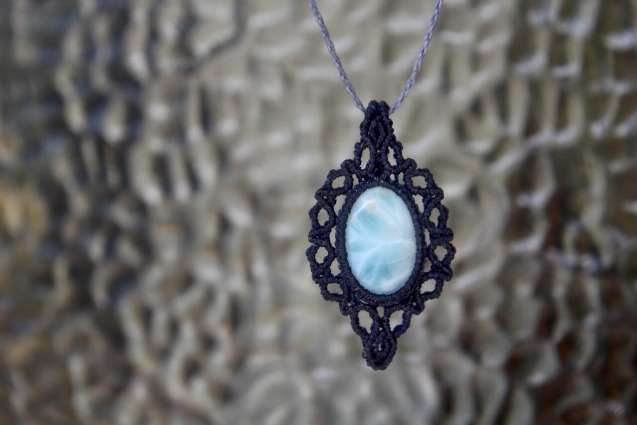 Larimar micro macrame pendant
