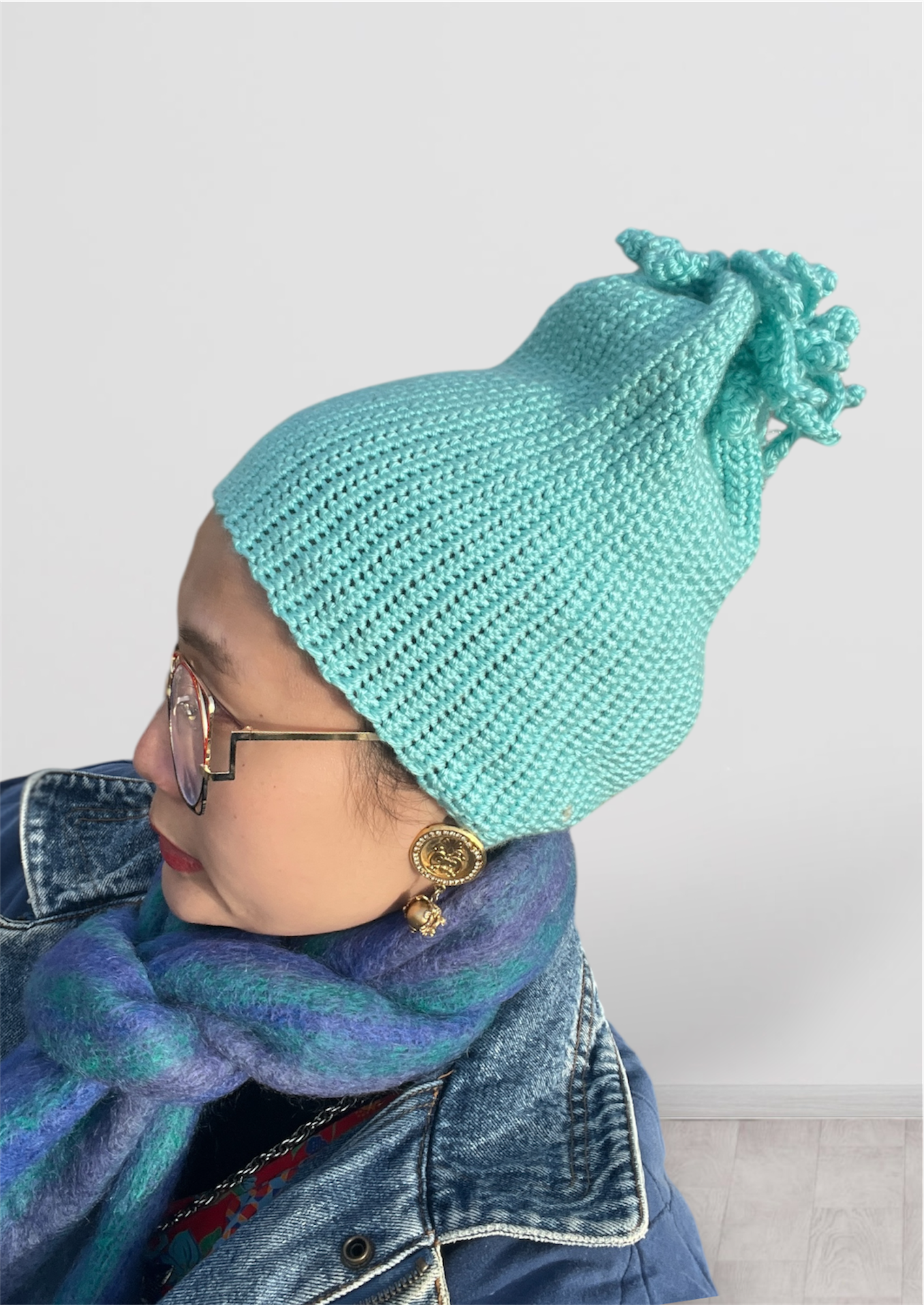 Vintage Mint Blue Crochet Knit Hat ( ヴィンテージ ミントブルー クロシェ ニット ハット )