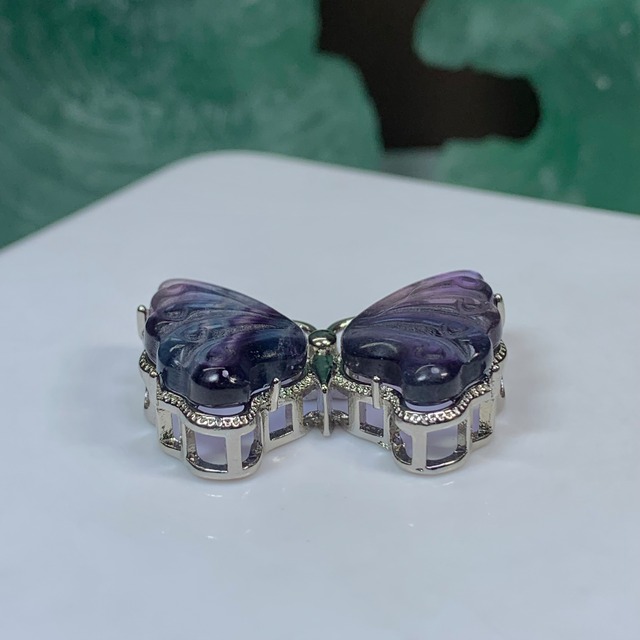 28.フローライト蝶々・横貫通穴☆パーツ