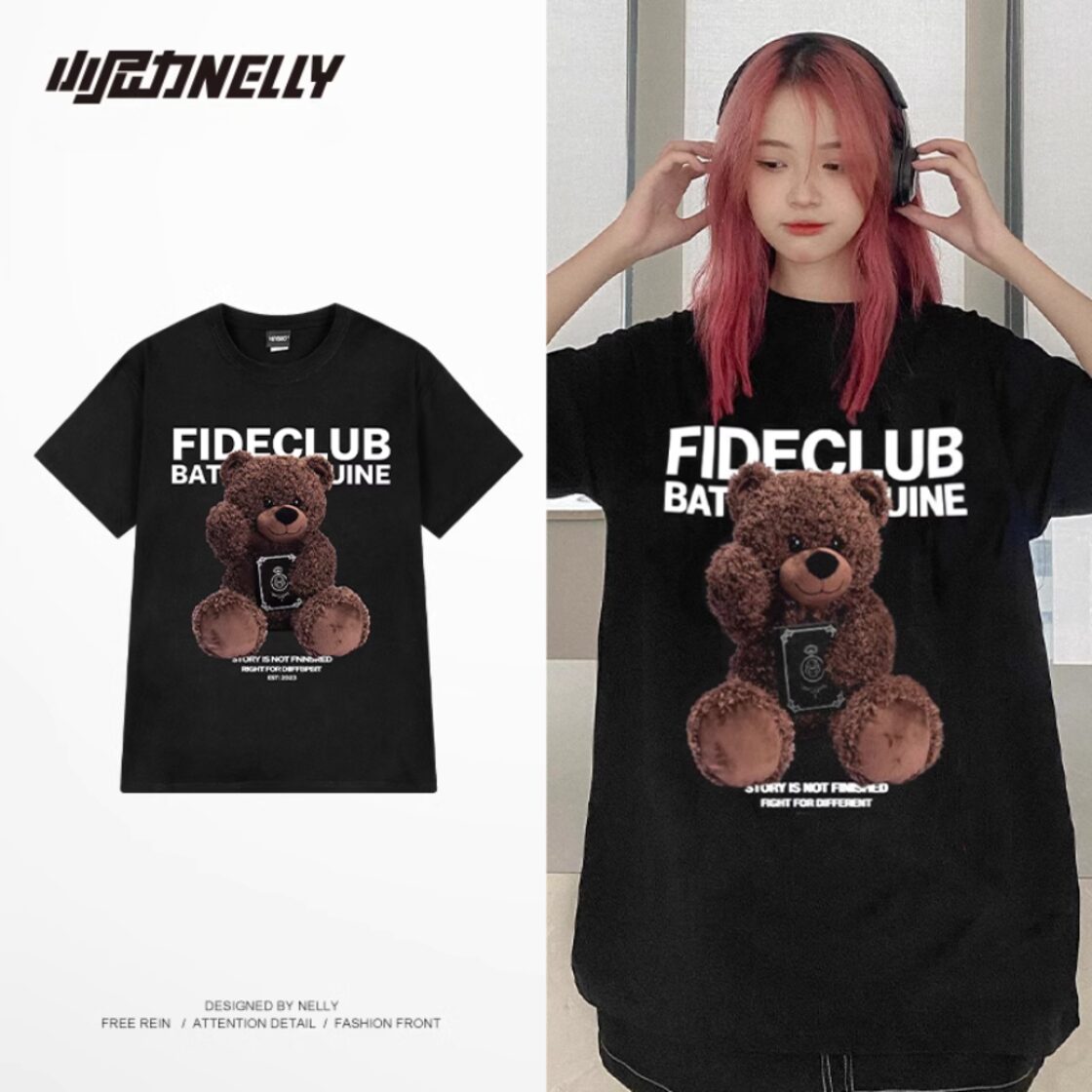 サブカル系 地雷Tシャツ くまちゃん プリント ユニセックス