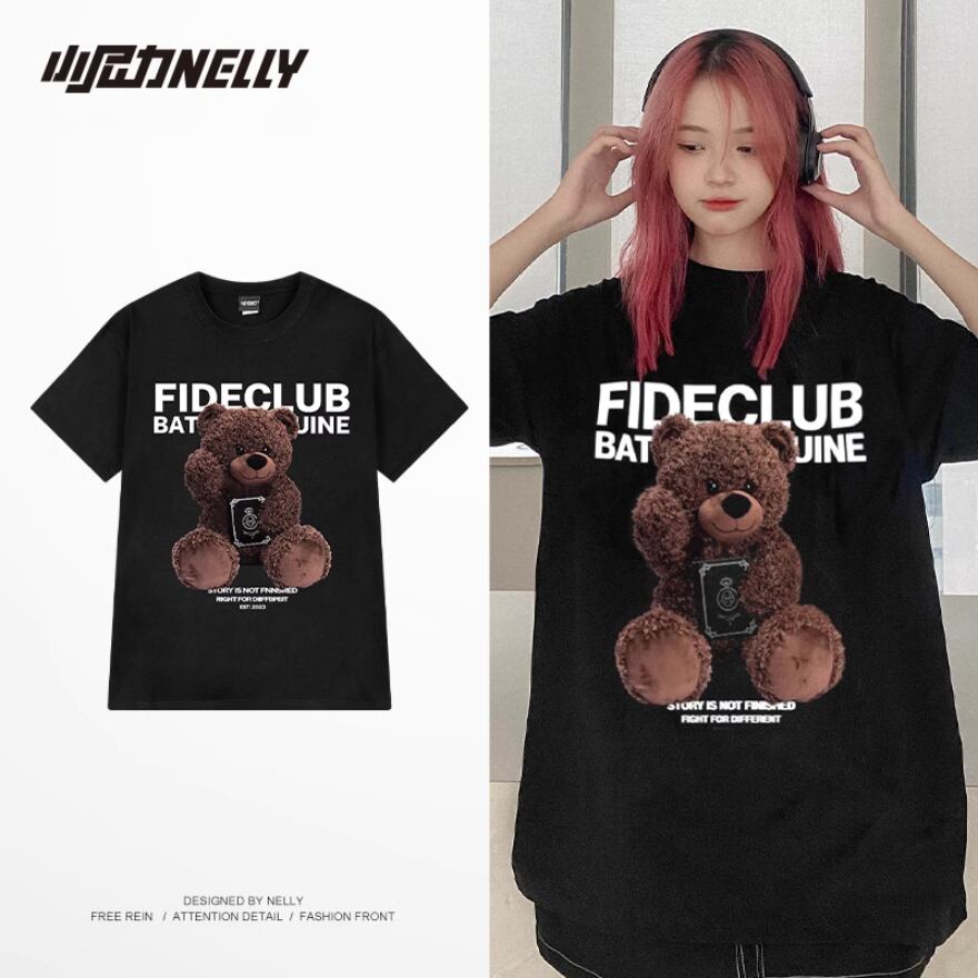 サブカル系 地雷Tシャツ くまちゃん プリント ユニセックス