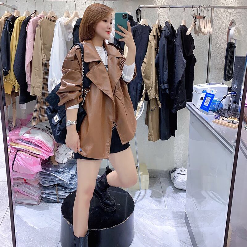 オータムレザージャケット ルーズ 大きめサイズ 秋物 ミックスインファッション19302366329