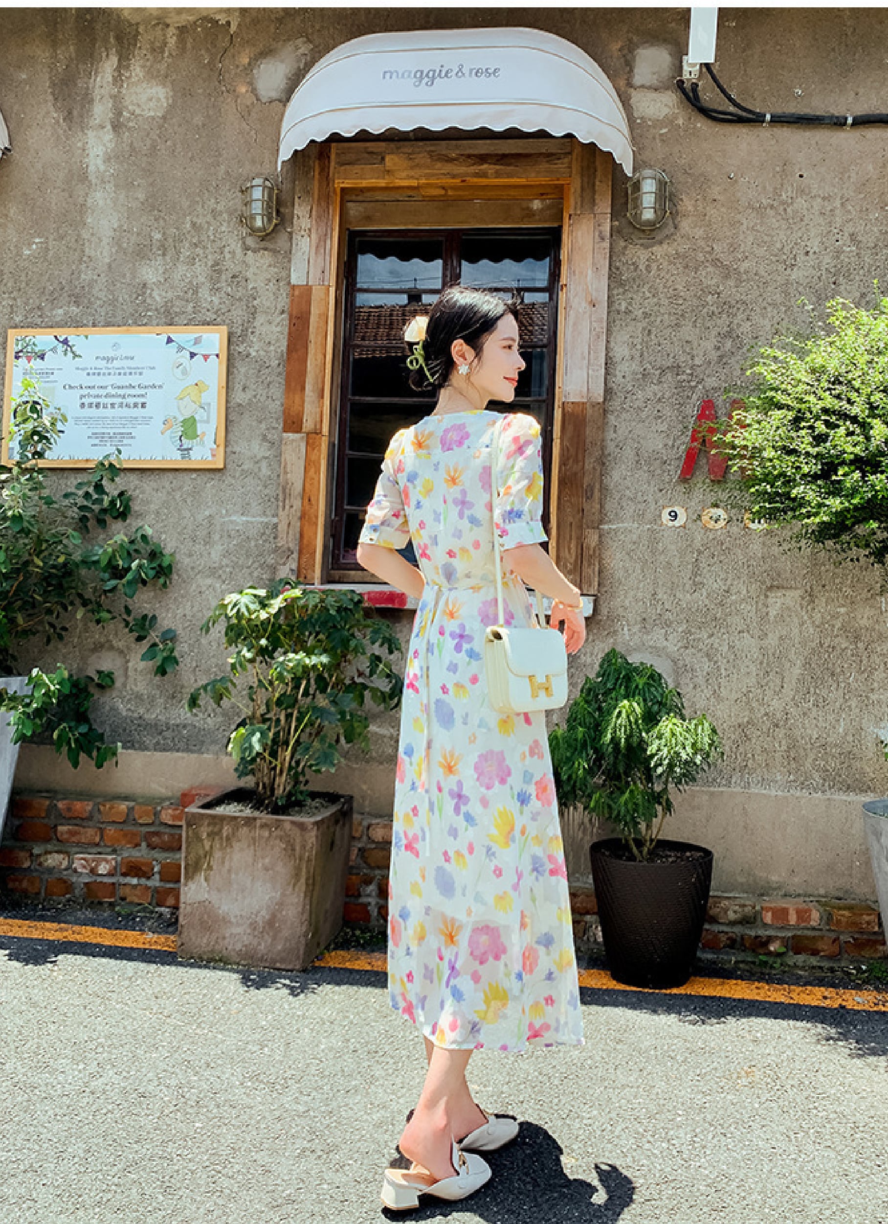 花柄ワンピース 半袖 ロングウエストスカート | 花柄ワンピース多数