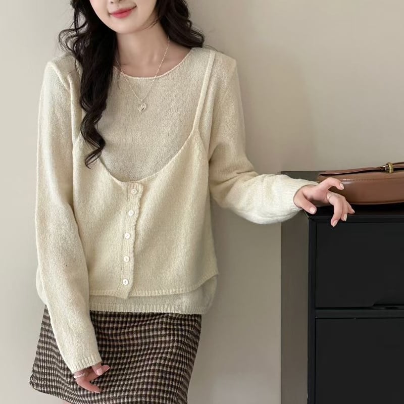 【tops】フェイクレイヤードセーター Q6564