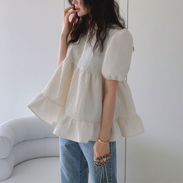 Puff sleeve tiered frill blouse　A210244