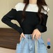 【日本倉庫即納】 肩あきニットトップス バイカラー大人秋服