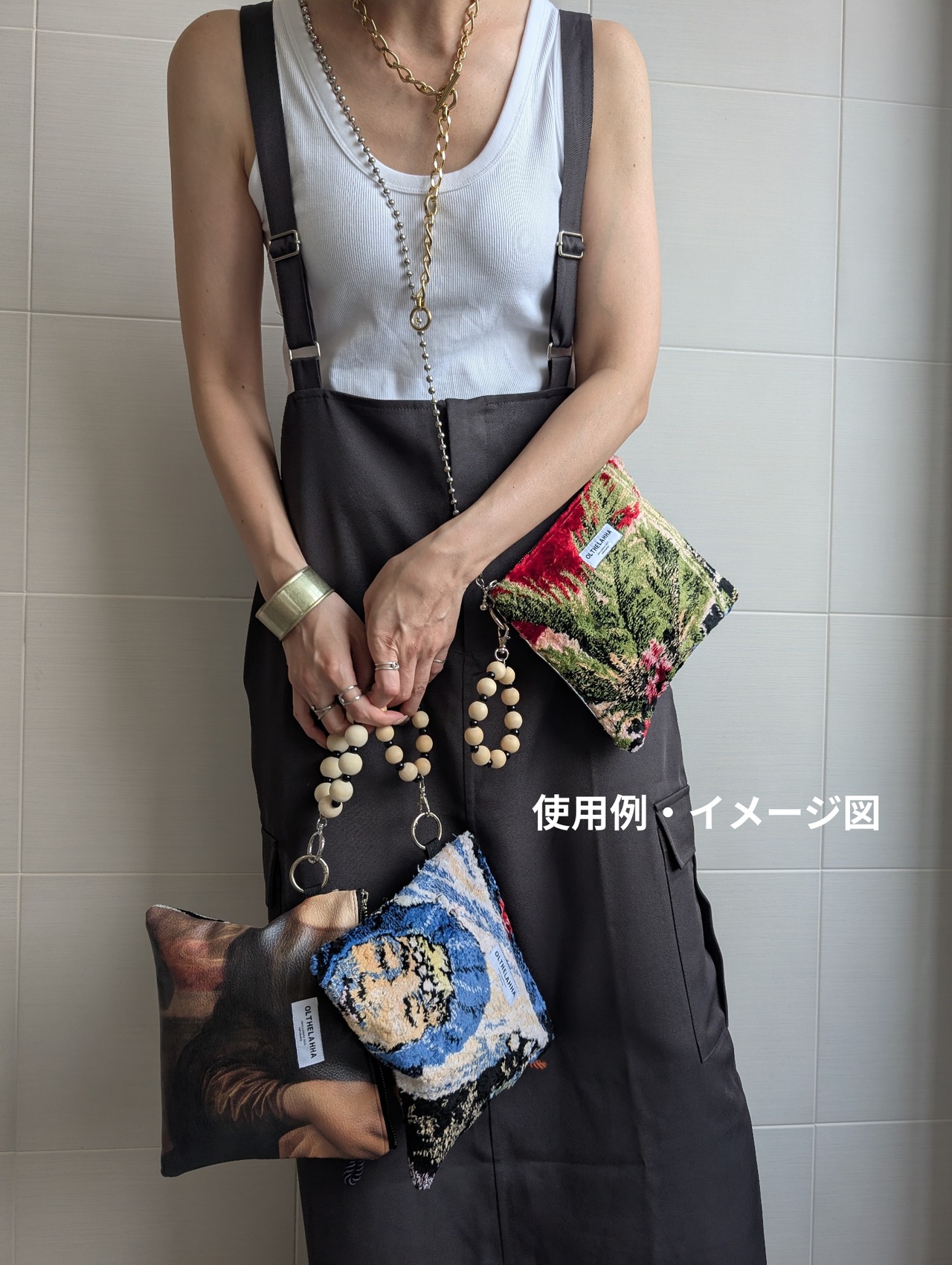 Vintage Tapestry Sacoche Pouch With Wood Handle No.15