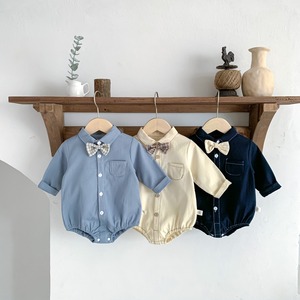 【BABY】韓国風　蝶結びつきデニムロンパース