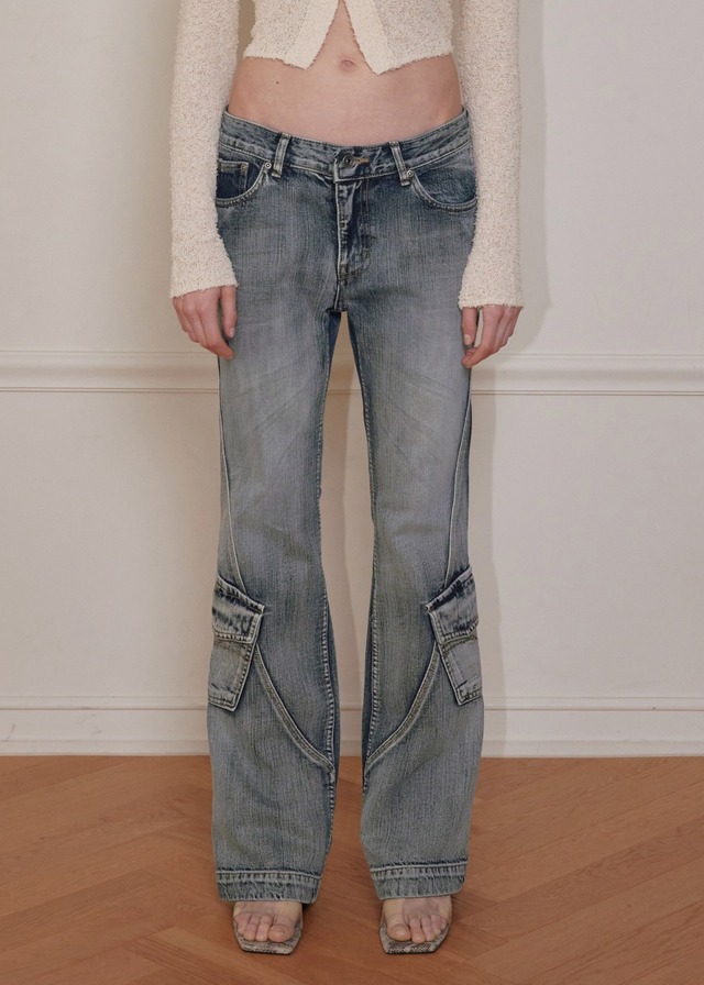 4/23発送 [BOHEMSEO] WASHED BLUE CARGO BOOTCUT, BLUE 正規品 韓国ブランド 韓国通販 韓国代行 韓国ファッション BOHEMIAN SEOUL ボヘミアンソウル 日本 店舗