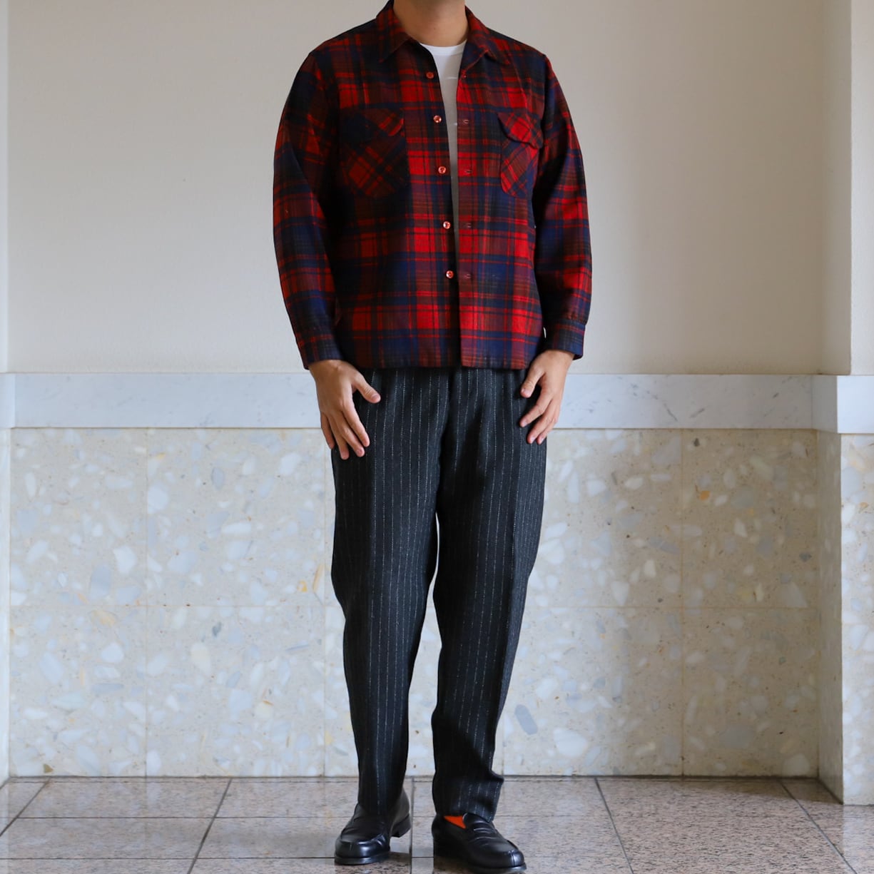 美品】70s PENDLETON ombre check wool shirts made in USA big size