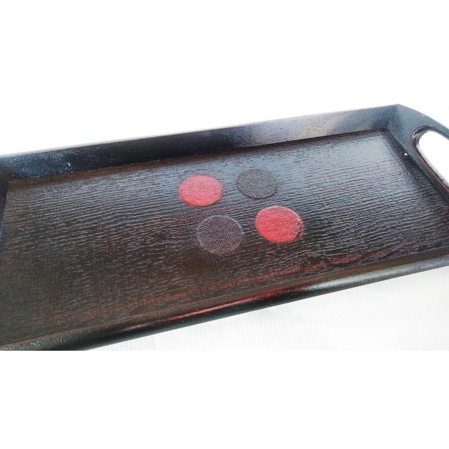 丸盆トレー お盆 黒塗り赤ヘラ絵 尺寸 30㎝ 給仕盆 漆器 漆