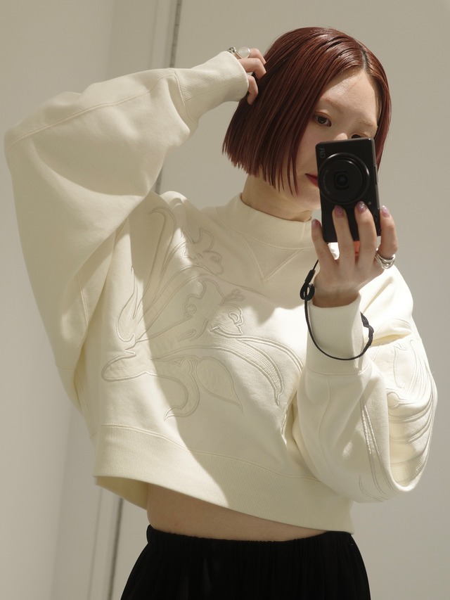 【26SS】Mame Kurogouchi マメ クロゴウチ / Floral Embroidery Short Sweat Top