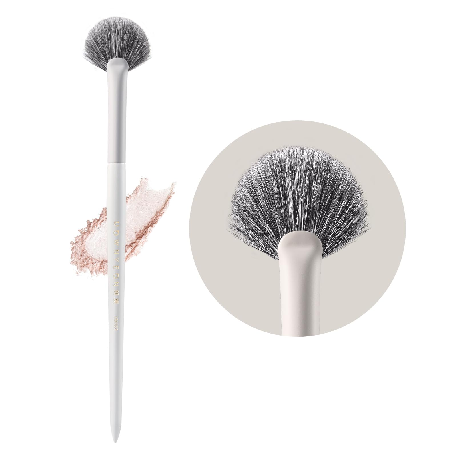 【特価処分】ROWNYEON ハイライトブラシ 扇形 メイクブラシ 天然毛 超柔らかい 肌に優しい 持ち運びやすい 化粧道具 メイク 化粧筆 化粧ブラシ YM263