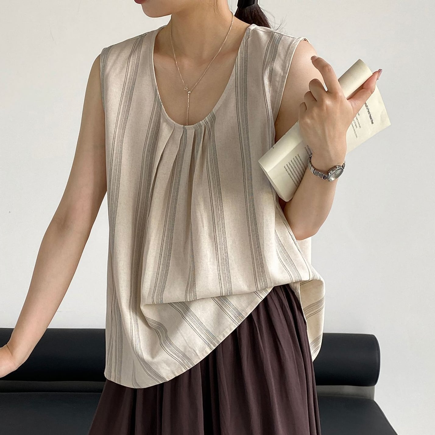 stripe sleeveless top 14567