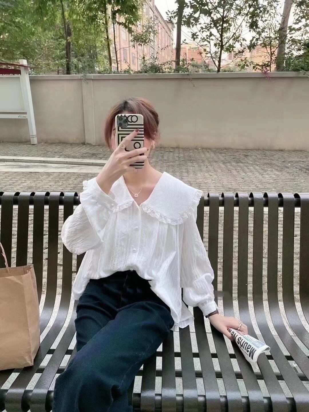 ビッグカラー　フリルブラウス　AJ2205-D18