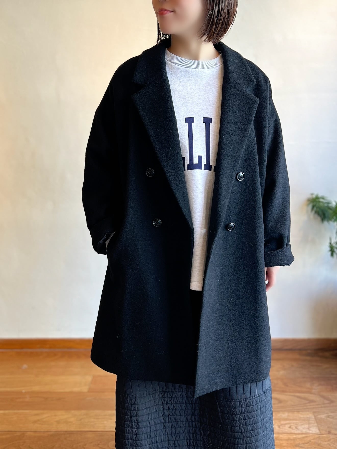 試着のみ Dignite collier ダブルフェイスジャケットコート 黒 Dignite Collier / ダブルジャケットコート | anouk