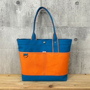 Bi Color Tote "L" / 内ポケット×5付 【ダークブルー×オレンジ】