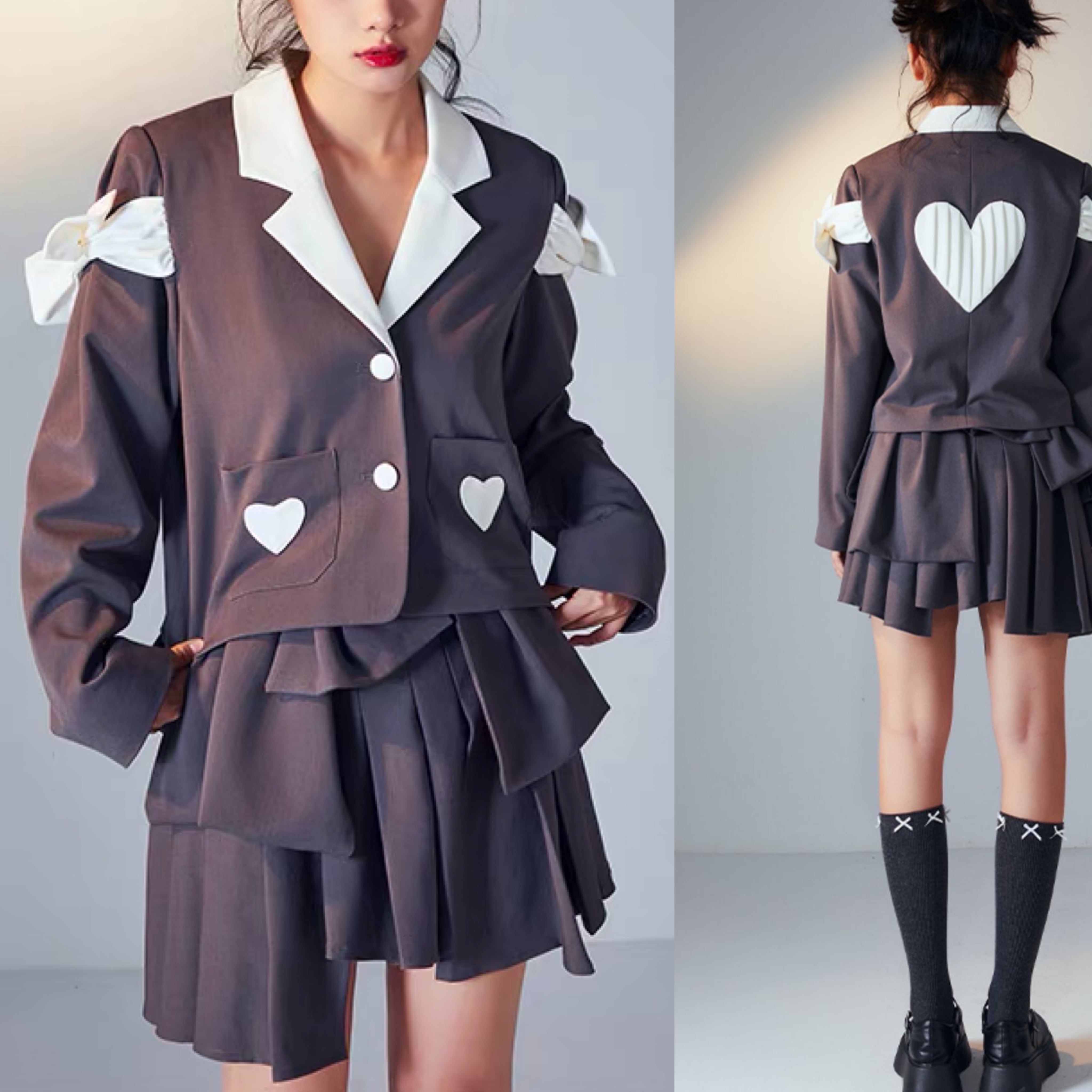 ★2着セット★ラボ服 らぼ服 ハンドメイド 制服(スカート有／グレー) TONBOW（学生服） 制服 スカート 夏用 グレーチェック柄 W63〜80 丈51