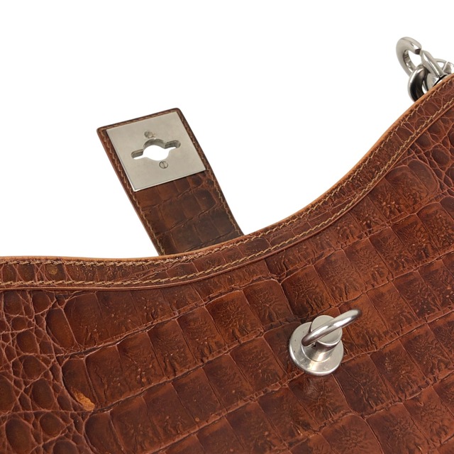 CELINE セリーヌ ショルダーバッグ ブラウン ガンチーニ レザー クロコ型押し vintage ヴィンテージ オールド zaumvu