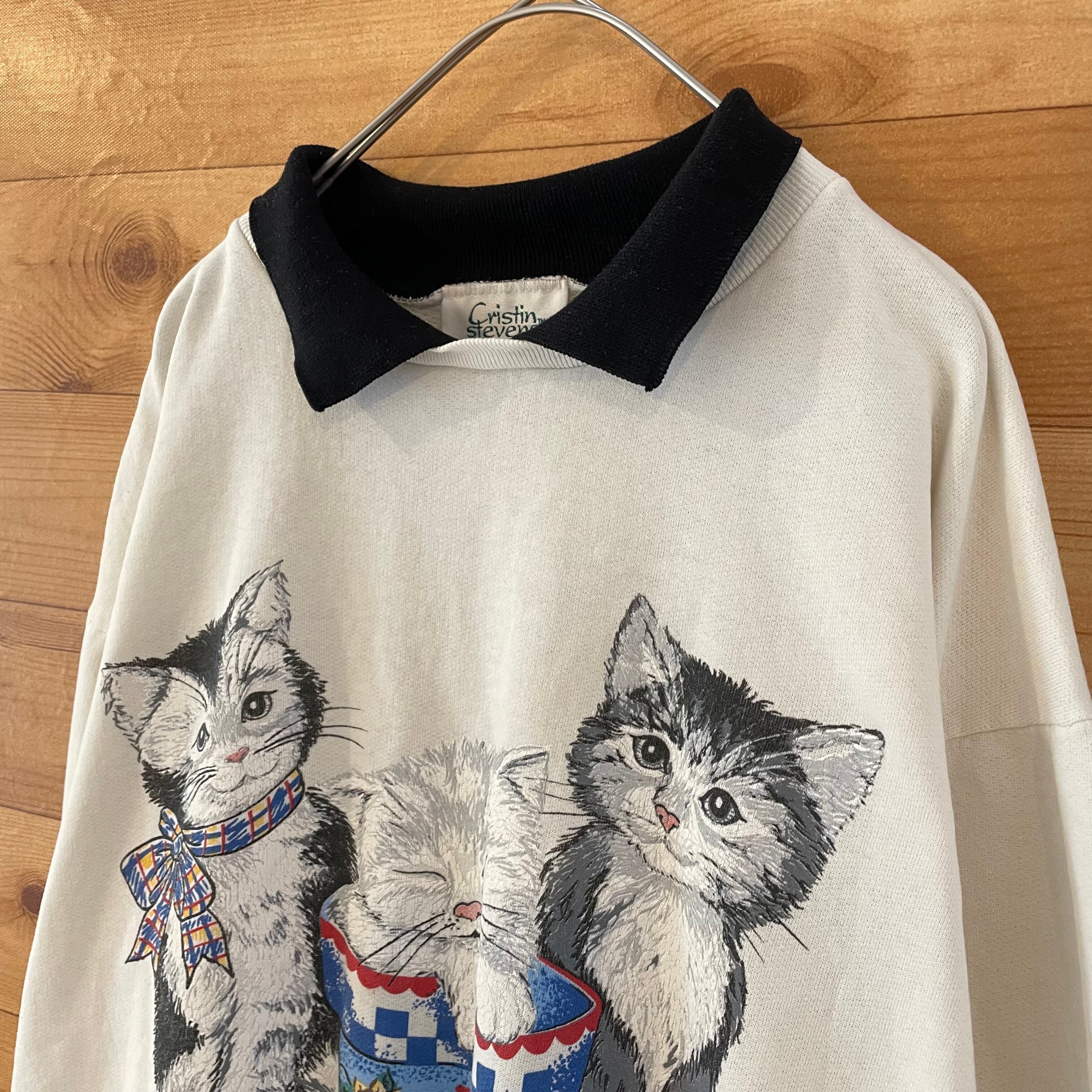 Vintage｜cat embroidery knit｜刺繍｜襟付き