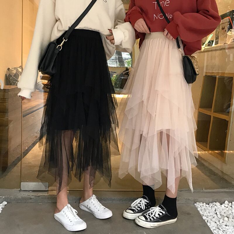 2020年新作シック香港フレーバーメッシュスカート気質ケーキスカートレディース気質ミドル丈スカートAラインスカート YY-ファッション269670965