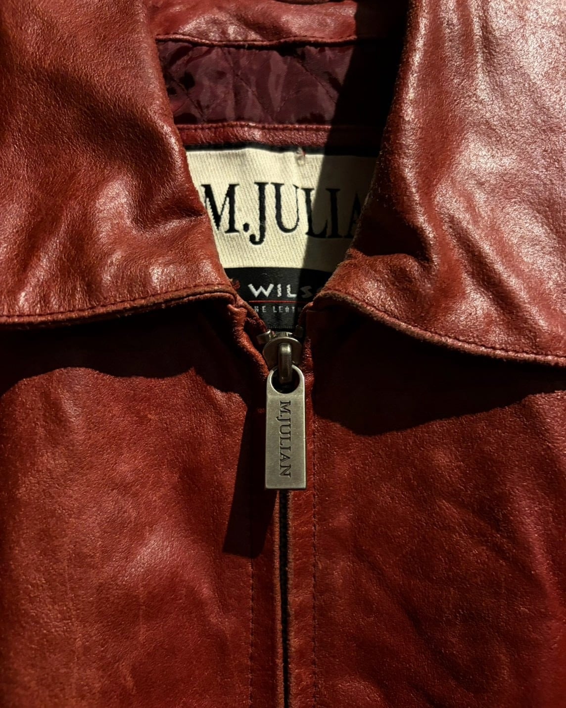Caka act3】“WILSONS” Red Color Vintage Zip Up Leather Jacket