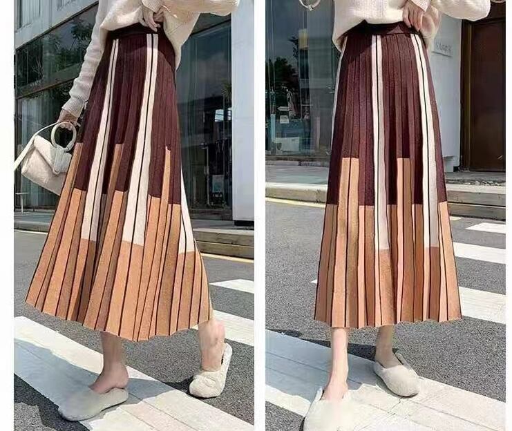 配色プリーツスカート　AJ11295-8845