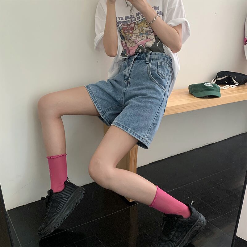 スタンダードジーンズ レディースサマー薄手パンツ ショーツ ハイウェストウェストルーズワイドレッグ レトロ 夏物 ブルマー ワイドパンツ ブラックストロベリース68160016689