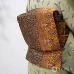 正絹　海松藍の更紗柄のなごや