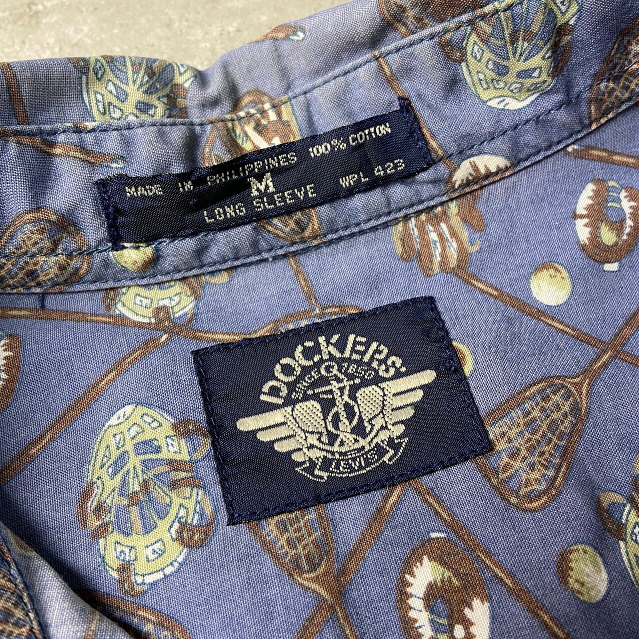 90年代 DOCKERS ドッカーズ ラクロス柄 コットン 総柄シャツ メンズL