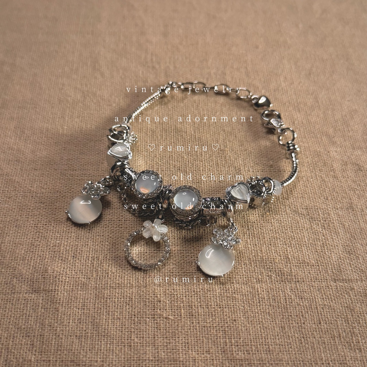 ハンドメイド 上品 ガーリー シルバー チャーム 水晶風 ブレスレット - 2