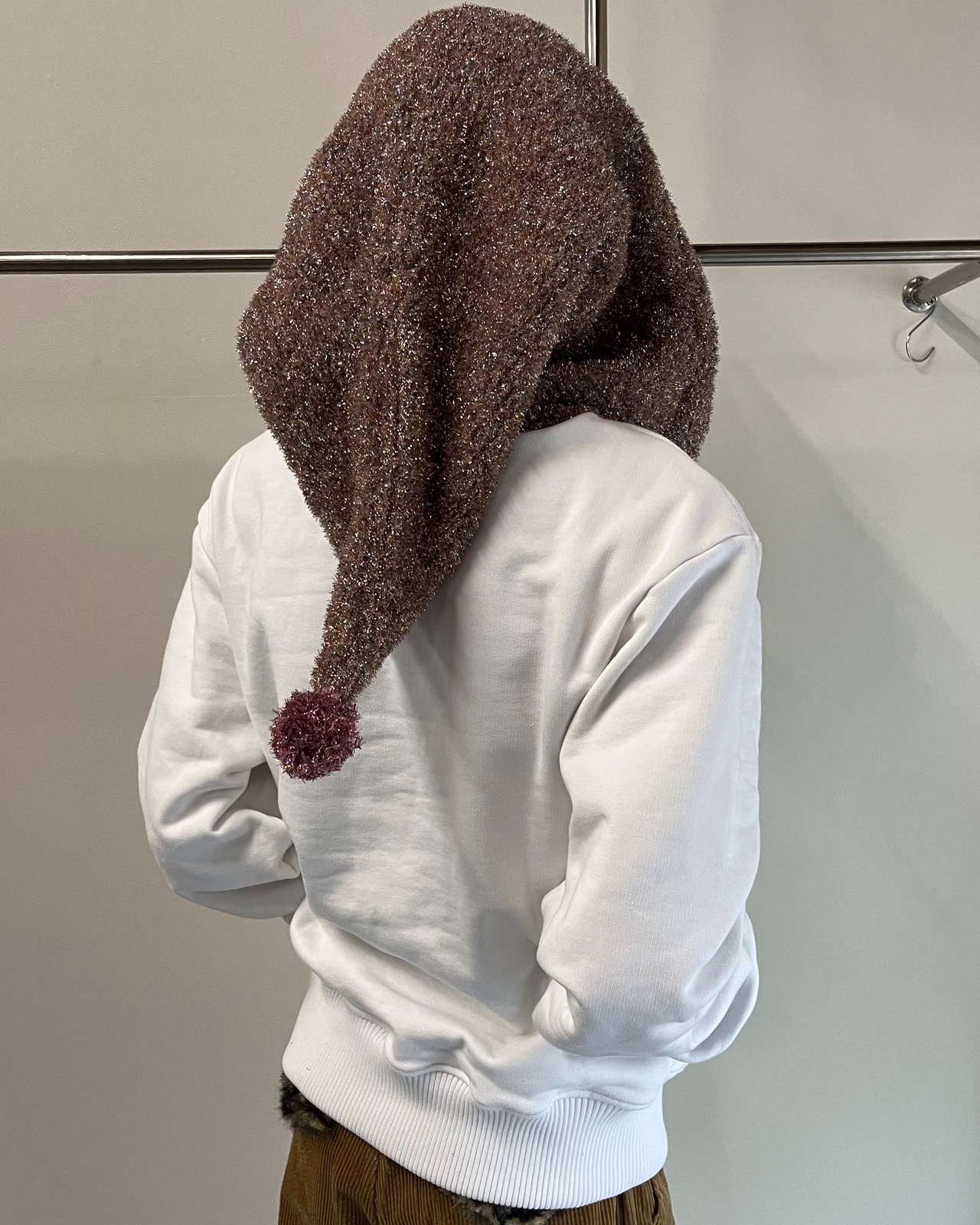 【26/AW Oscar Ouyang】White/Pink knit sparkly sleeping hat hoodie
