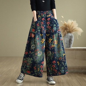 FLORAL PRINT ELASTIC WAIST WIDE LEG PANTS M-18823