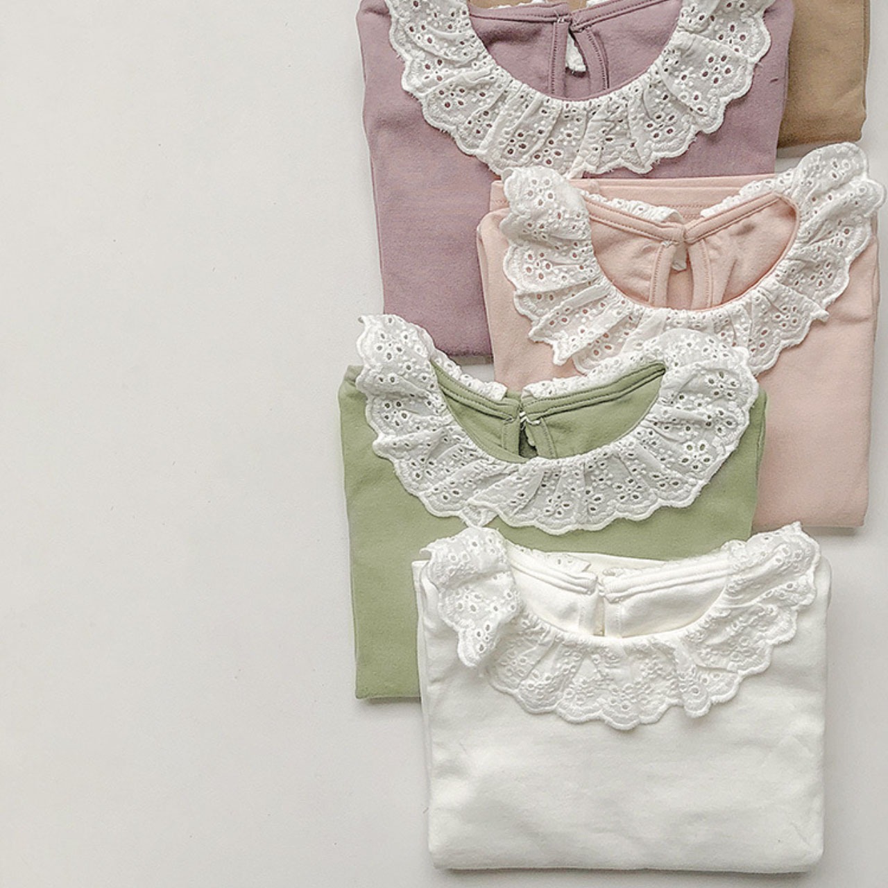 秋レース襟長袖Tシャツ5色