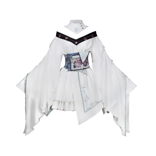 舞台・コンカフェ向け ｜中華風 和ロリ衣装ブラウス×ネックリボン 上品で映える白系デザイン