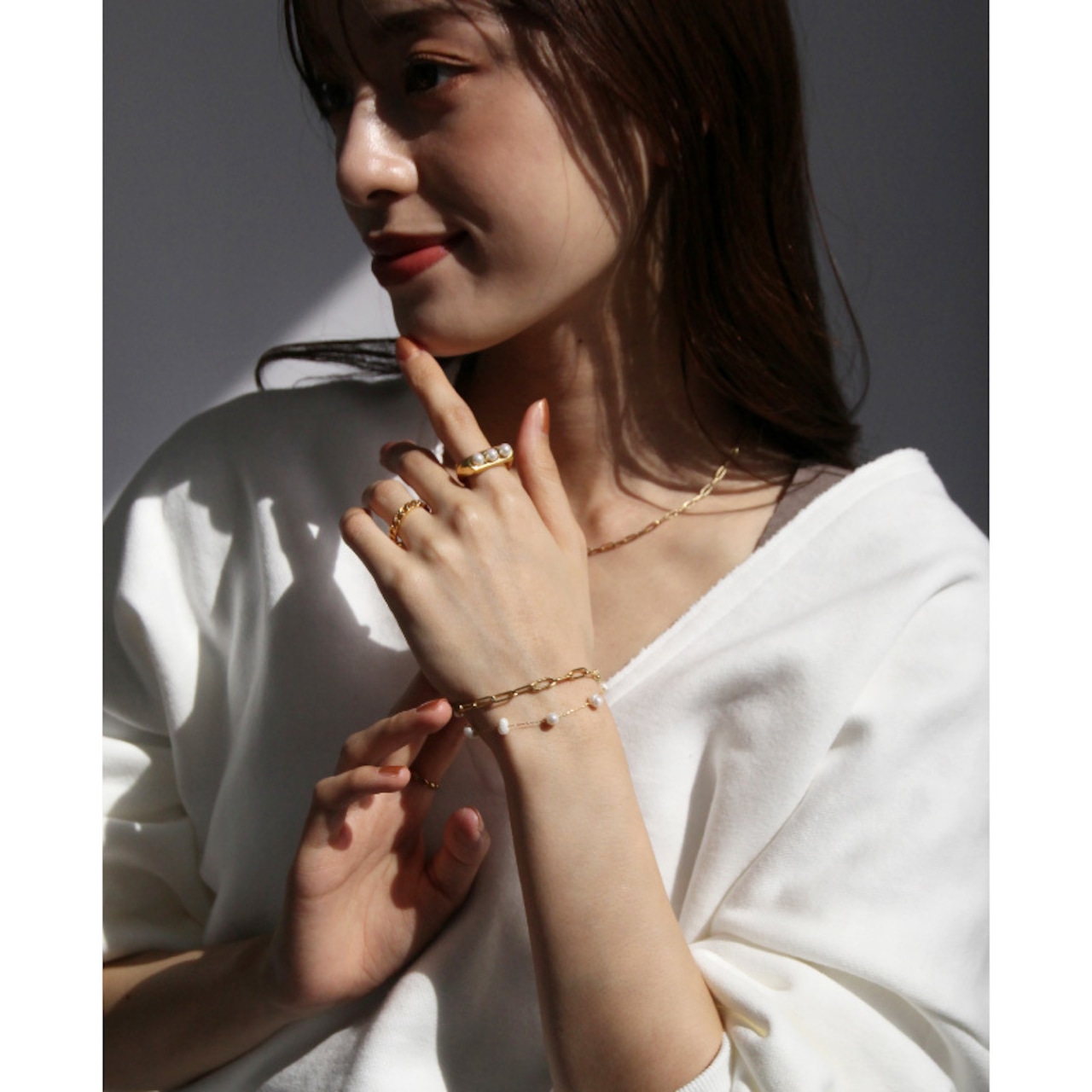 【ネコポス便】*リング ひねりパールリング 指輪 金属アレルギー ステンレス 2042