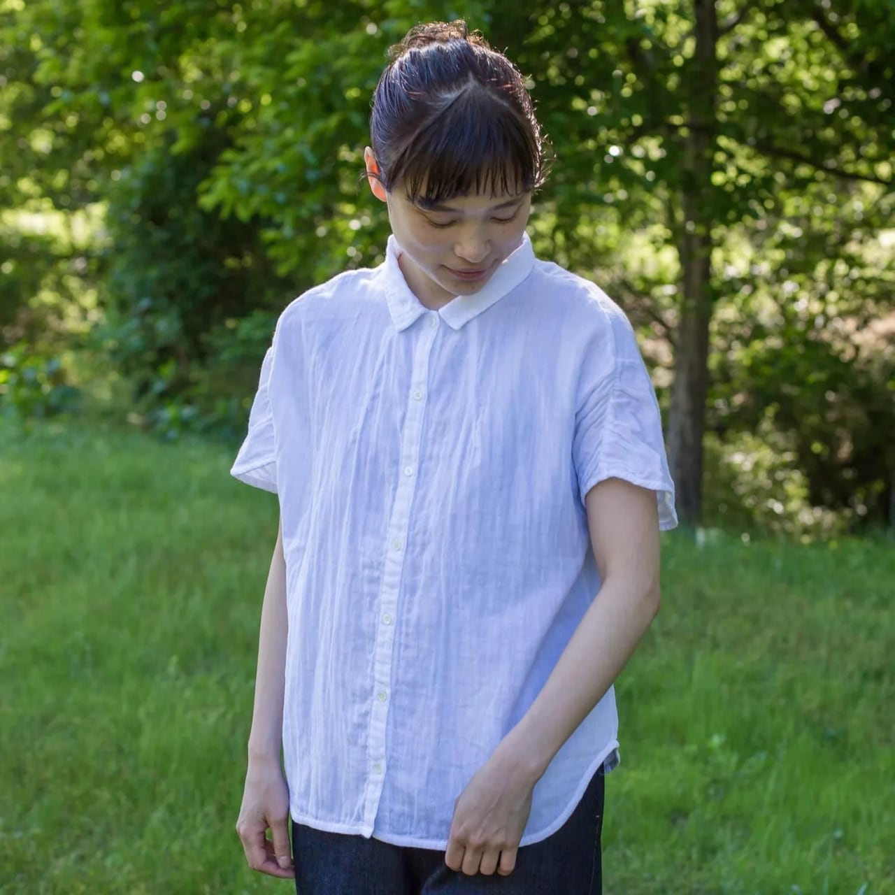 【sisam】ハンソデギャザーシャツ｜ダブルガーゼ コットン