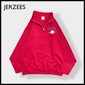 【JERZEES】バスケットボール Basketball ワンポイント アーチロゴ ハーフジップ スウェット プルオーバー M レッド US古着