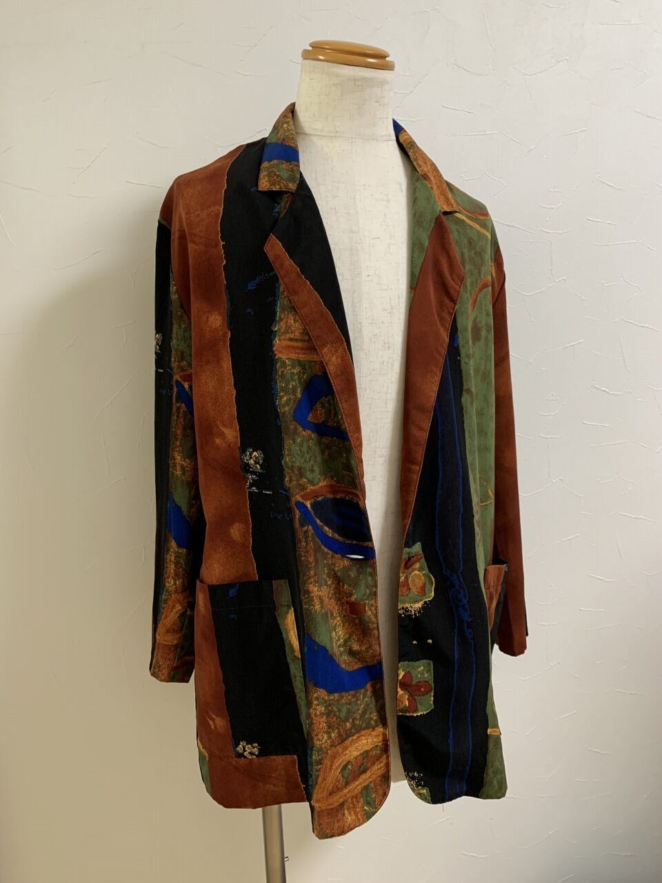 1980's Big Silhouette Painting Patterned Tailored Jacket
