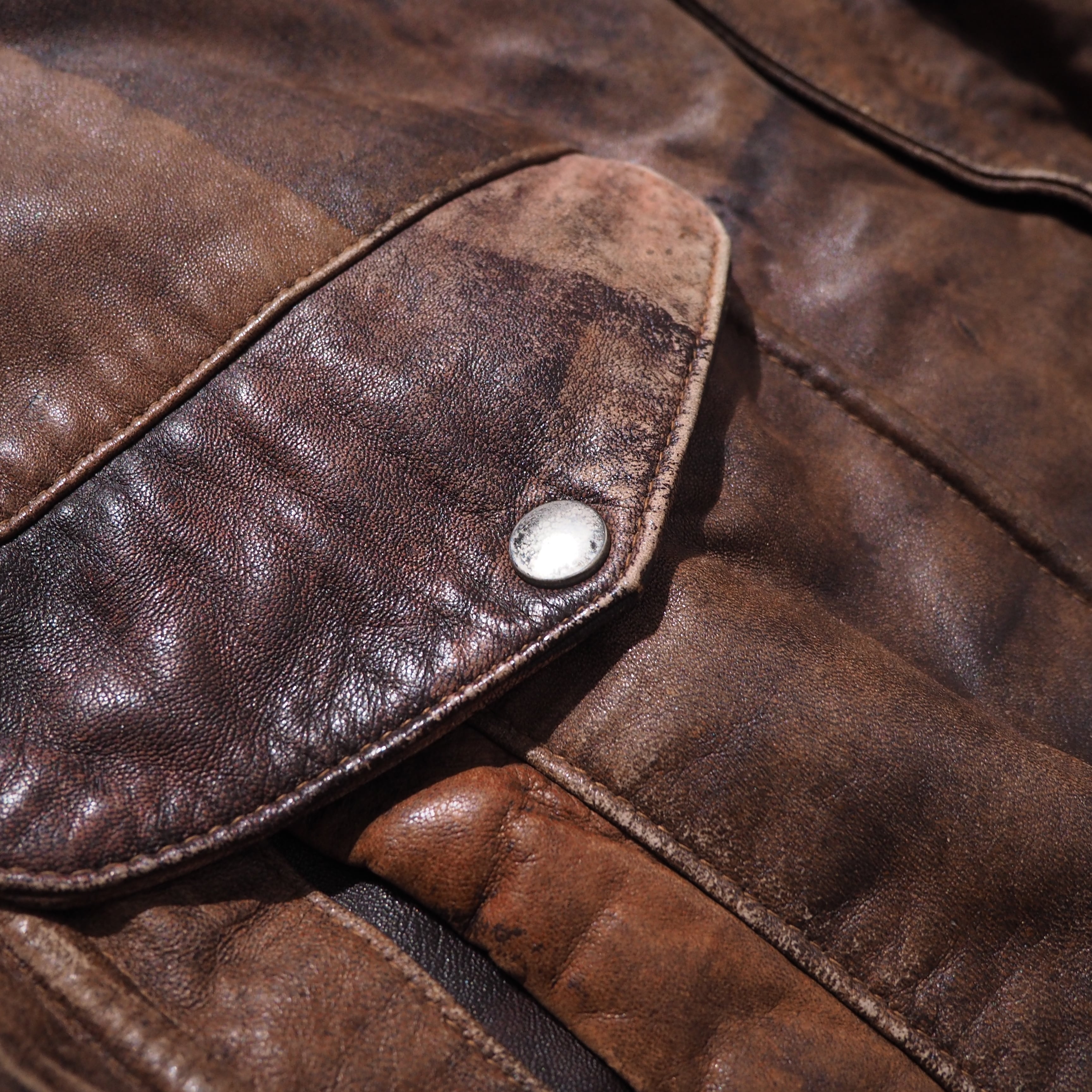 ” Special ” Aging processing Big Pockets vintage leather jacket