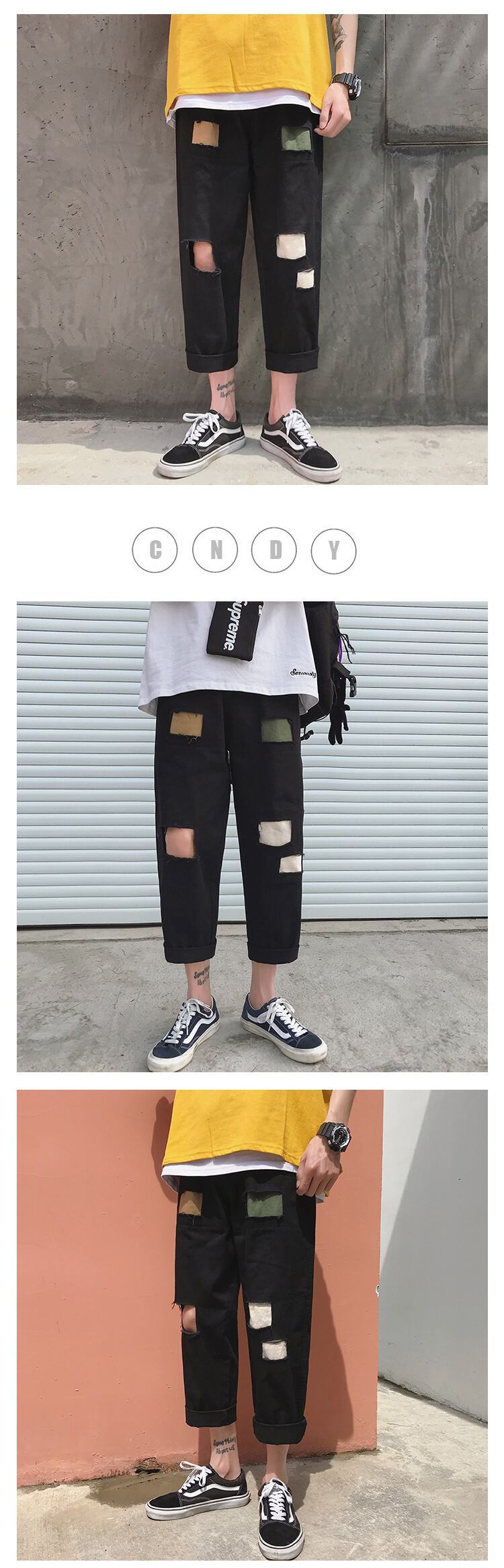 全2色 デニム パンツ ストレート カジュアル ダメージ